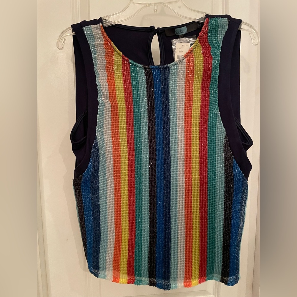 Multicolored sleeveless dressy top with clear sequins